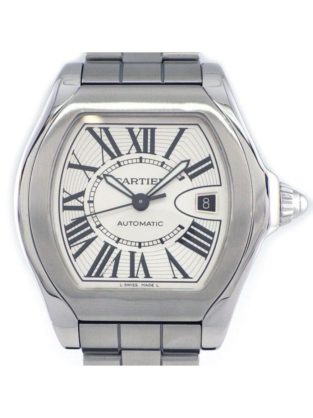 Cartier Watch Roadster LM Tonneau Silver Dial Roman Index Date Luminous Hand SS
